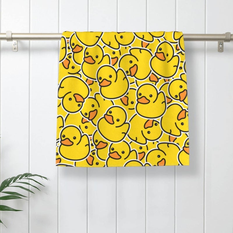 Perinsto Cute Rubber Ducky Hand Towel Yellow Cartoon Ducks Decorative Fingertip Towels Multipurpose for Bathroom Kitchen Gym and Spa, 27.5" X 15.7" - Image 2