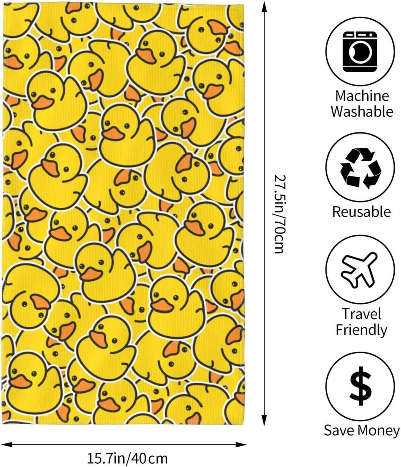 Perinsto Cute Rubber Ducky Hand Towel Yellow Cartoon Ducks Decorative Fingertip Towels Multipurpose for Bathroom Kitchen Gym and Spa, 27.5" X 15.7" - Image 4
