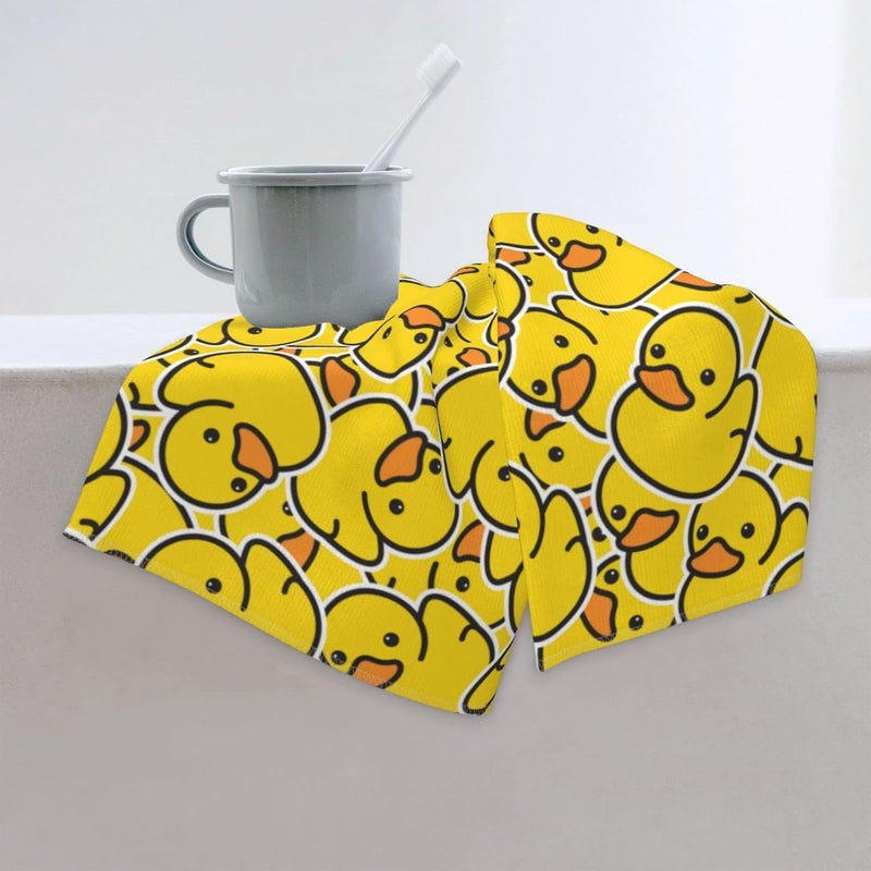 Perinsto Cute Rubber Ducky Hand Towel Yellow Cartoon Ducks Decorative Fingertip Towels Multipurpose for Bathroom Kitchen Gym and Spa, 27.5" X 15.7" - Image 3