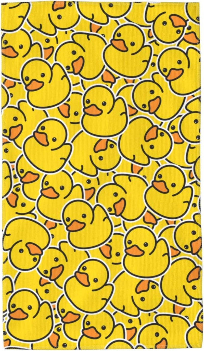 Perinsto Cute Rubber Ducky Hand Towel Yellow Cartoon Ducks Decorative Fingertip Towels Multipurpose for Bathroom Kitchen Gym and Spa, 27.5" X 15.7" - Image 1