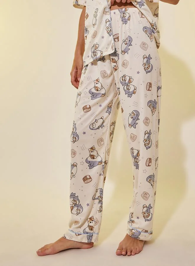 Take Two Cartoon Printed Short Sleeve Shirt, Shorts and Pyjama Set