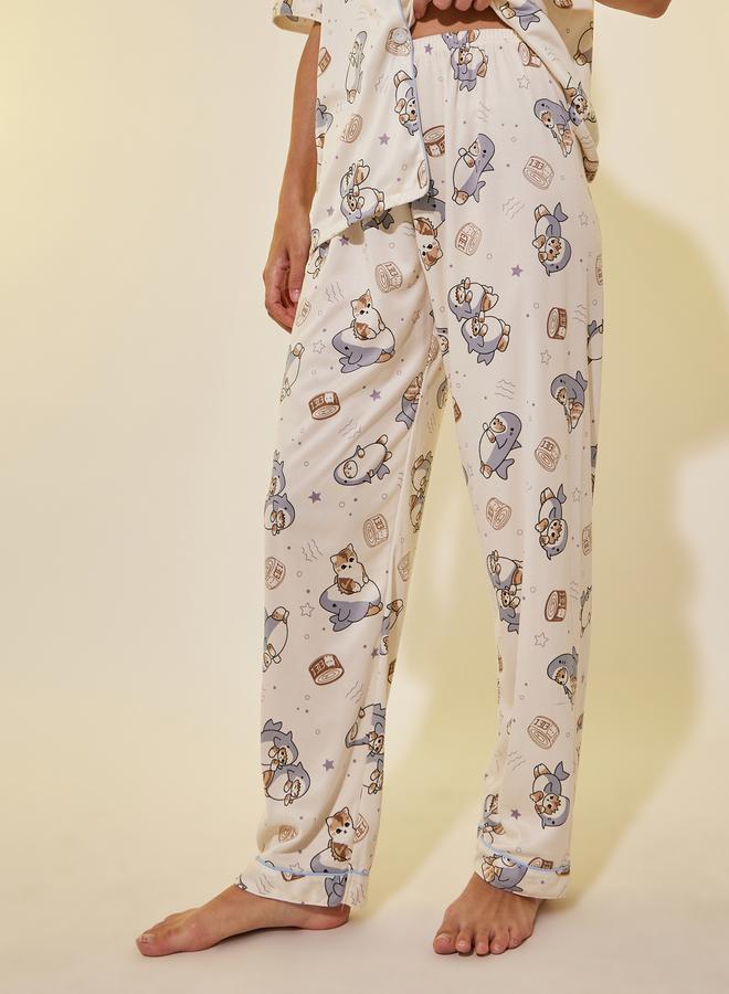 تايك تو طقم بيجامة قطن بطبعة كرتونية - قميص بأكمام قصيرة وشورت - Image 4