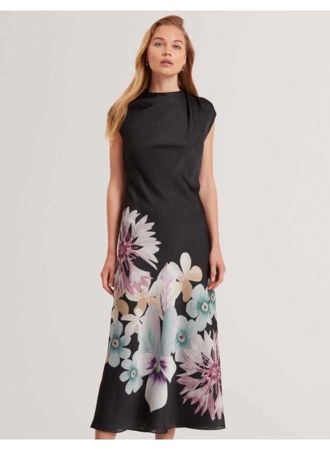 Ted Baker PRINTED SHORT SLEEVE DRAPED NECK MIDI - Image 1