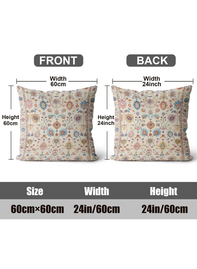 ZSYTZL Boho Throw Pillow Covers 24x24 inch Set of 2,Soft Pillowcases Bohemia Carpet Printing Pattern Decorative Sofa Living Room Bed Square Pillow Case Cushion Cover-Flower - Image 2