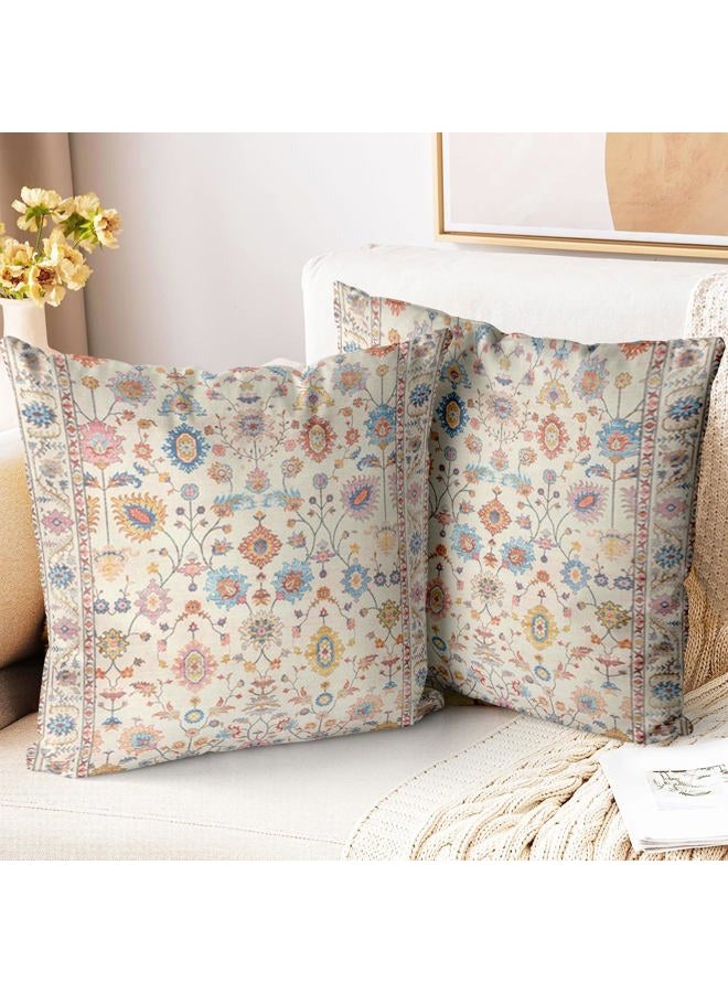ZSYTZL Boho Throw Pillow Covers 24x24 inch Set of 2,Soft Pillowcases Bohemia Carpet Printing Pattern Decorative Sofa Living Room Bed Square Pillow Case Cushion Cover-Flower - Image 1