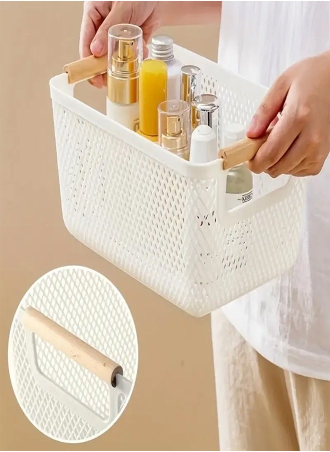 Generic Plastic Mesh Storage Basket With Pink Wooden Handles  - Image 5