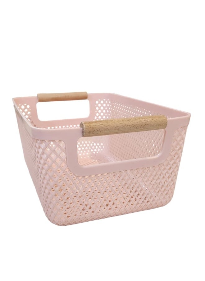 Generic Plastic Mesh Storage Basket With Pink Wooden Handles  - Image 2