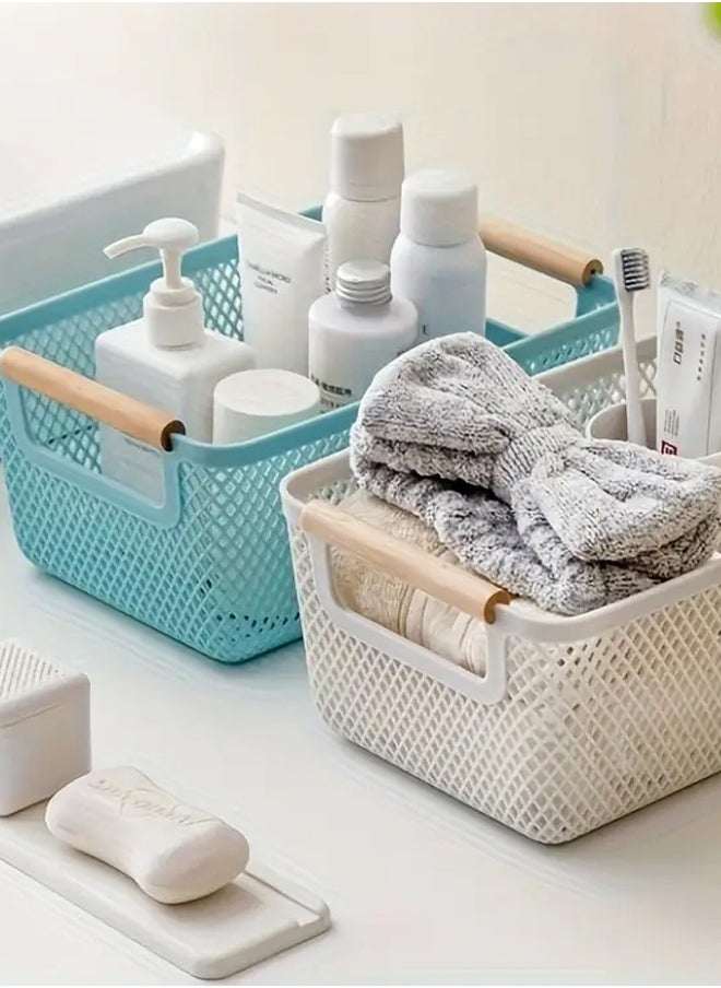 Generic Plastic Mesh Storage Basket With Pink Wooden Handles  - Image 4
