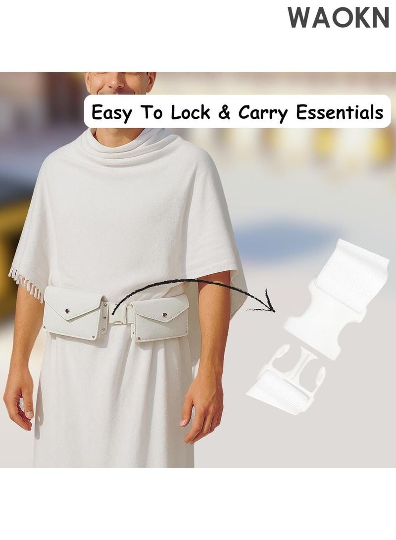 WAOKN Belt Bag - 2-Pocket Islamic Pilgrimage Pouch - Double Zipper Waist Pack for Money & Essentials - Breathable Adjustable Belt for Men & Women - Travel Accessories for Safa-Marwa (White-L) - Image 3