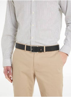 TOMMY HILFIGER Men's Square Buckle Fixed Belt - Leather, Black  - Image 3