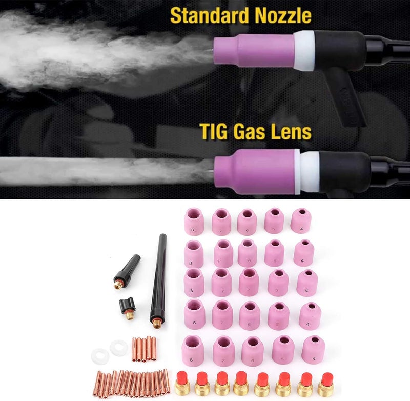 klarako Welding Torch Nozzle, 58pcs/set Ceramic Nozzle Collet Gas Lens Kit TIG Welding Gun Consumables for Torch 9/20/25 - Image 2