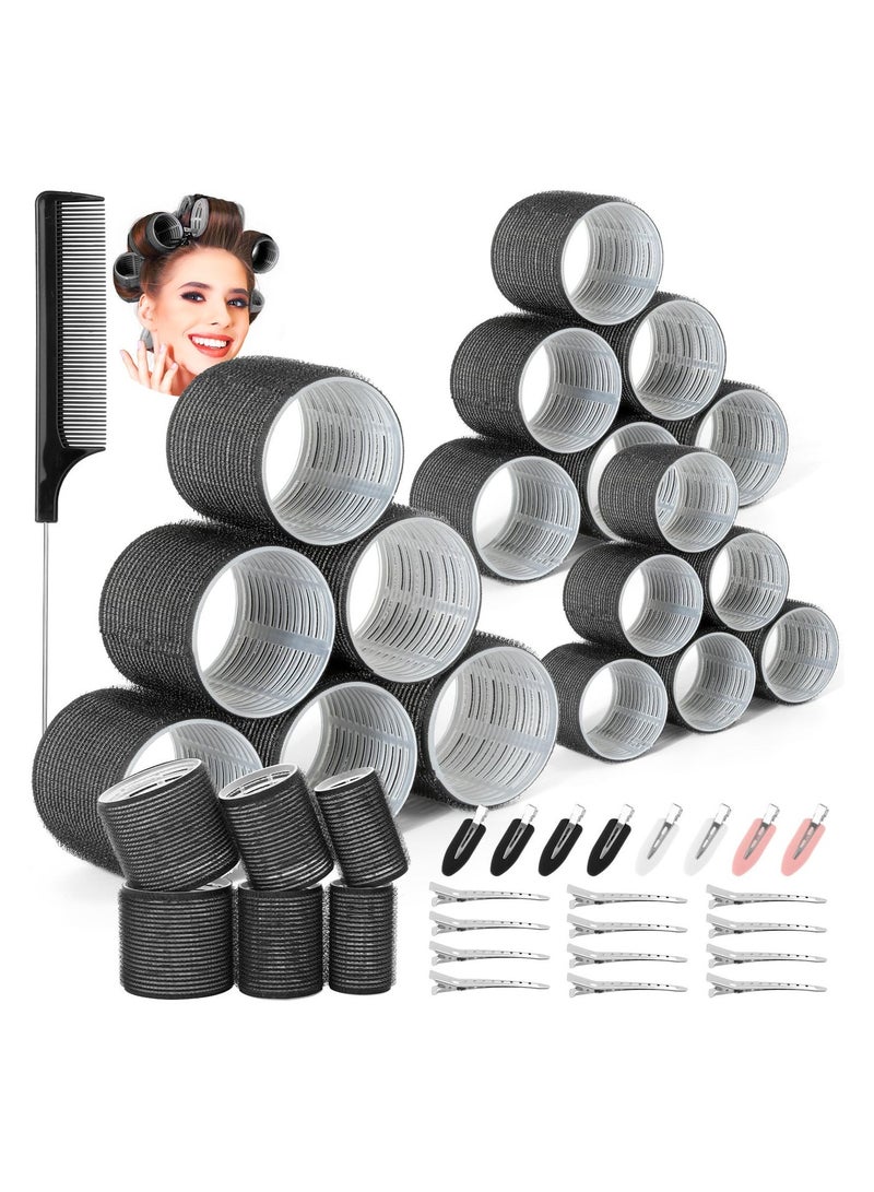 KHAJUL 39PCS Hair Curlers Rollers with Clips Black Hair Roller, Jumbo Hair Roller with 12PCS Duckbill Clips Hair Rollers, For Long Medium Short Thick Fine Volume Bangs Hair (Multicolour) - Image 2