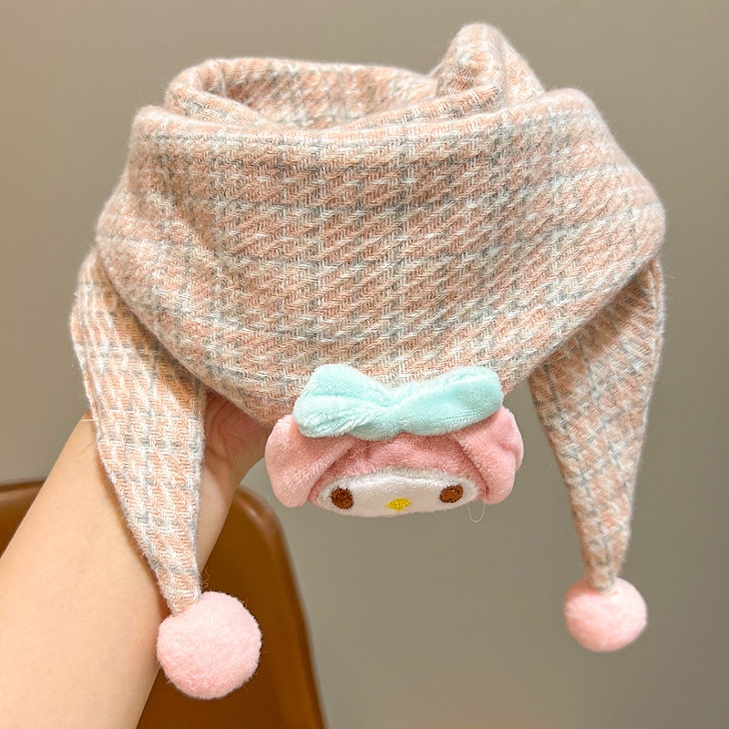 Kids Cartoon Warm Triangle Scarf 3#Pink melody 