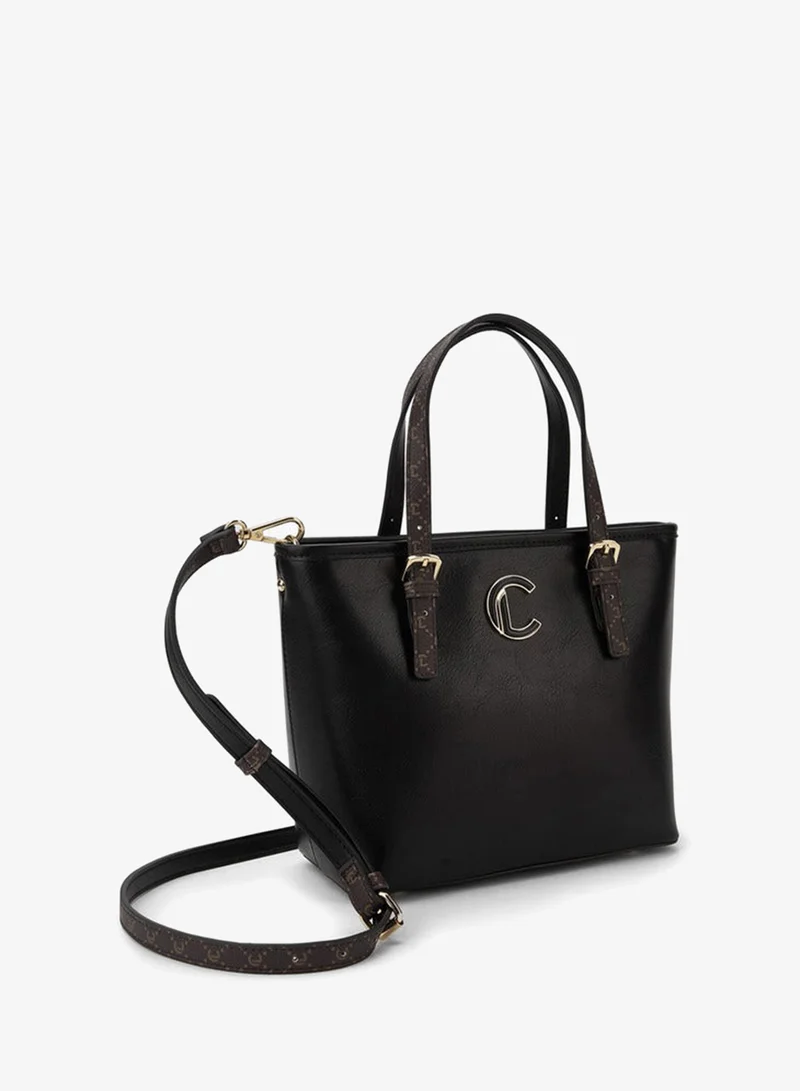 Le Confort BLACK Solid Tote Bag with Printed Handles for Women | Best Price UAE