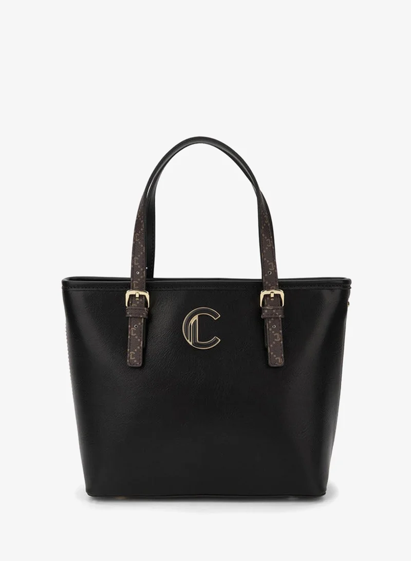 Solid Tote Bag with Printed Handles