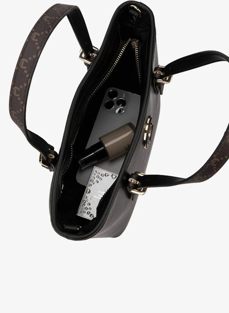 Le Confort BLACK Solid Tote Bag with Printed Handles for Women | Best Price UAE