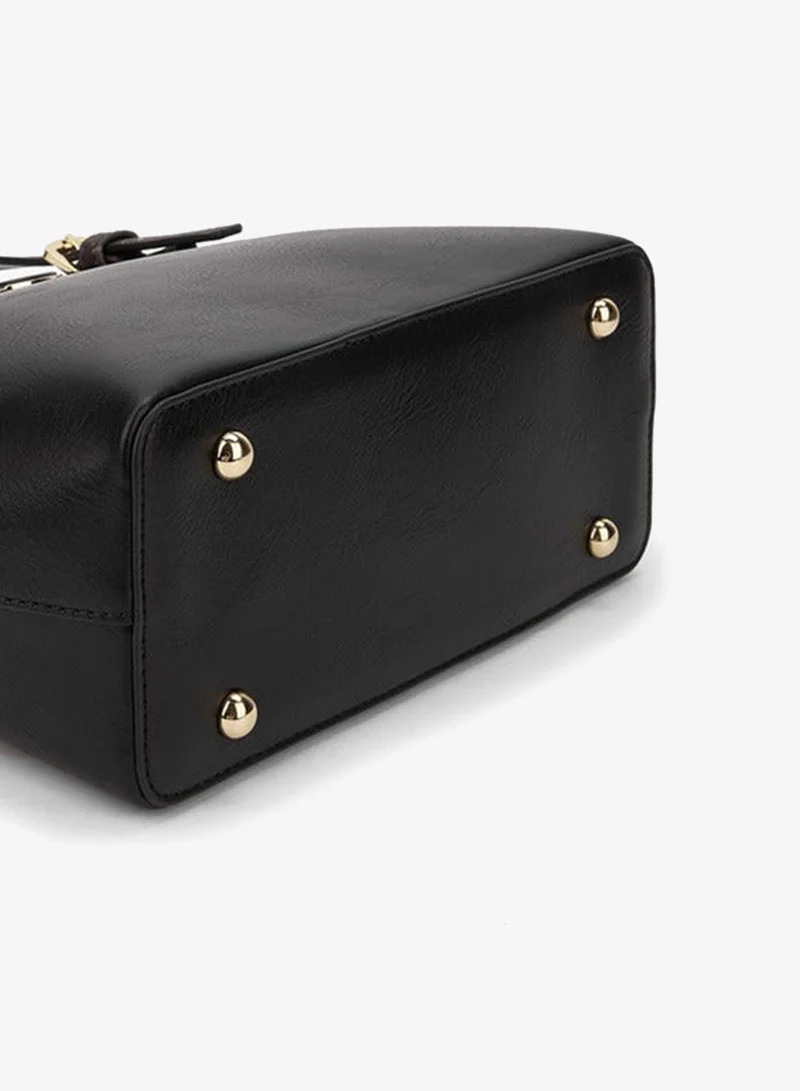 Le Confort BLACK Solid Tote Bag with Printed Handles for Women | Best Price UAE
