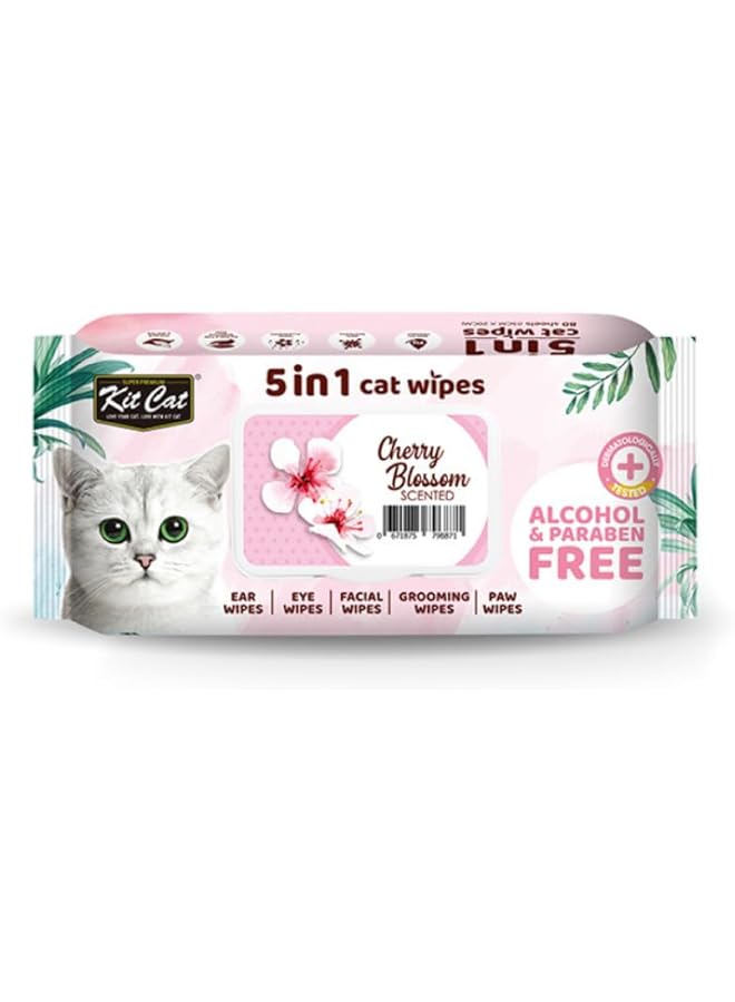 Kit Cat 5 In 1 Scented Wipes With Cherry Blossom 80 Wipes