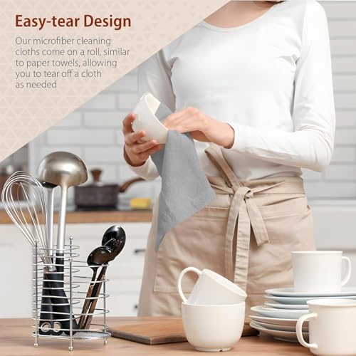 KHOLAD Microfiber Cleaning Cloth Multipurpose Cleaning Cloth Roll Pre-Cut Tear Away Microfiber Cleaning Cloth Roll Kitchen Cloth for Cleaning Highly Absorbent Reusable (Grey - 20 Count) - Image 3