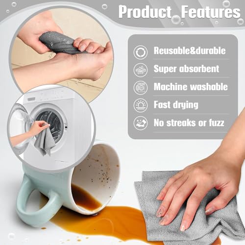 KHOLAD Microfiber Cleaning Cloth Multipurpose Cleaning Cloth Roll Pre-Cut Tear Away Microfiber Cleaning Cloth Roll Kitchen Cloth for Cleaning Highly Absorbent Reusable (Grey - 20 Count) - Image 4