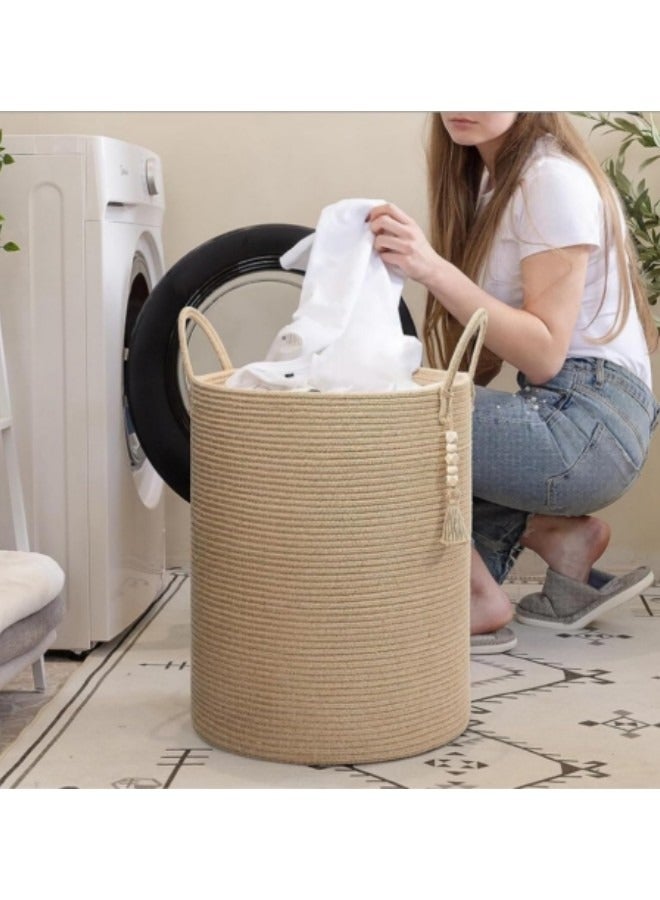 GGEROU Storage Basket Woven Baskets for Storage Cotton Rope Basket for Toys Clothes Shoes Organizer with Handles Living Room Home Decor Decorative Woven Baskets Brown 50 * 40cm  - Image 4