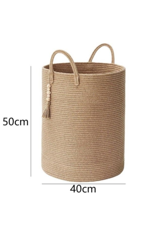 GGEROU Storage Basket Woven Baskets for Storage Cotton Rope Basket for Toys Clothes Shoes Organizer with Handles Living Room Home Decor Decorative Woven Baskets Brown 50 * 40cm  - Image 2