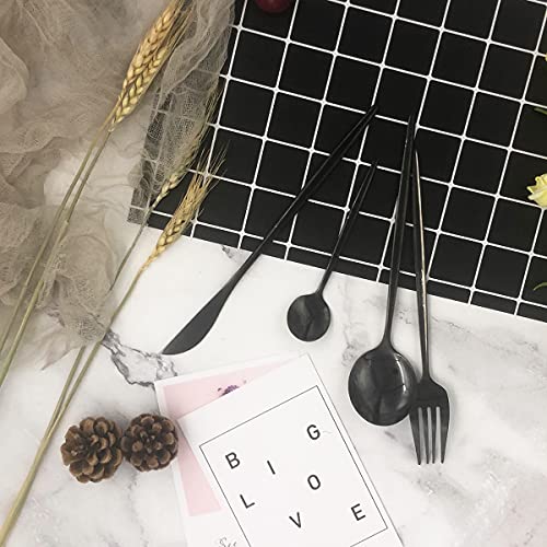 Uniturcky Black Silverware Set, 24-Piece Stainless Steel Flatware Set Service For 6, Mirror Polished Tableware Cutlery Set Knife Fork And Spoon For Home & Restaurant, Dishwasher Safe - Image 3