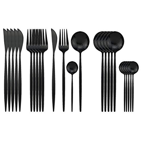 Uniturcky Black Silverware Set, 24-Piece Stainless Steel Flatware Set Service For 6, Mirror Polished Tableware Cutlery Set Knife Fork And Spoon For Home & Restaurant, Dishwasher Safe - Image 1
