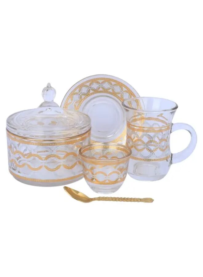 Alsaif Gallery Max Tea and Coffee Set Gold and Silver Patterned Glass 26 Pieces - Image 1