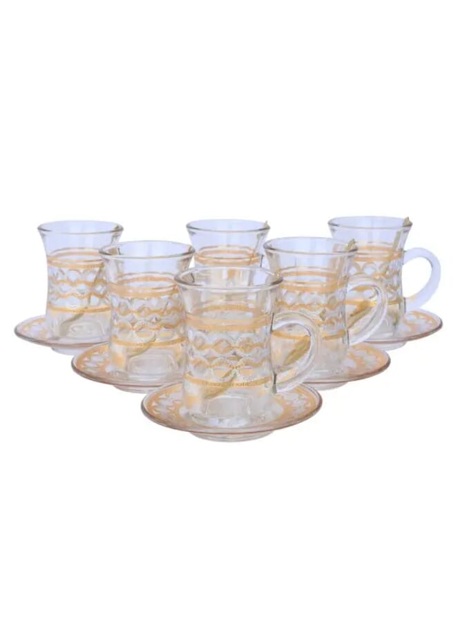 Alsaif Gallery Max Tea and Coffee Set Gold and Silver Patterned Glass 26 Pieces - Image 4