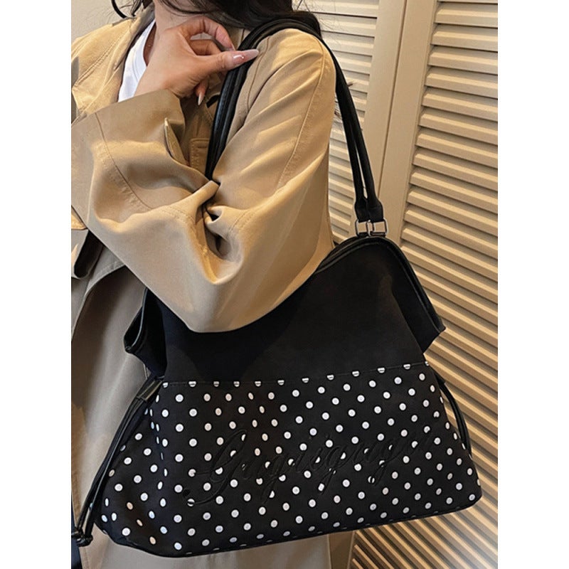 Women's Fashion Leopard Print Large Capacity Tote Bag Polka Dot Suede Shoulder Handbag - Image 4
