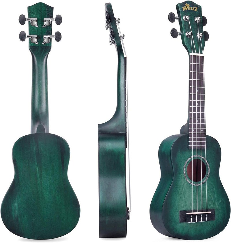 Winzz HAND RUBBED Series - 21 Inches Soprano Ukulele Vintage Hawaiian Uke with Online Lessons, Bag, Tuner, Strap, Extra Strings, Fingerboard Sticker, Dark Hunter Green - Image 3