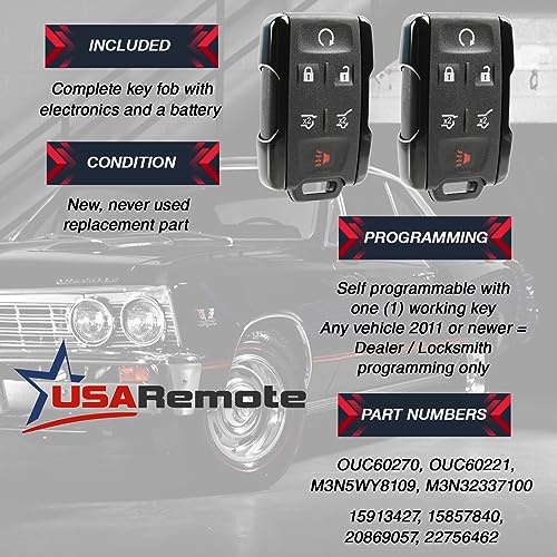 USARemote fits Chevy Tahoe Suburban/GMC Yukon Key Fob Keyless Entry Remote Start 2014 2015 2016 2017 (Set of 2) - Image 3