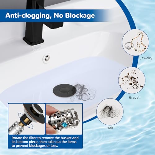 Hibbent 2 Pack 3 in 1 Bathroom Sink Drain Strainer Pop Up Stopper with Removable Stainless Steel Filter Basket Hair Catcher Sink Plug for 11236 Basin Brass Bullet Core Oil Rubbed Bronze - Image 3