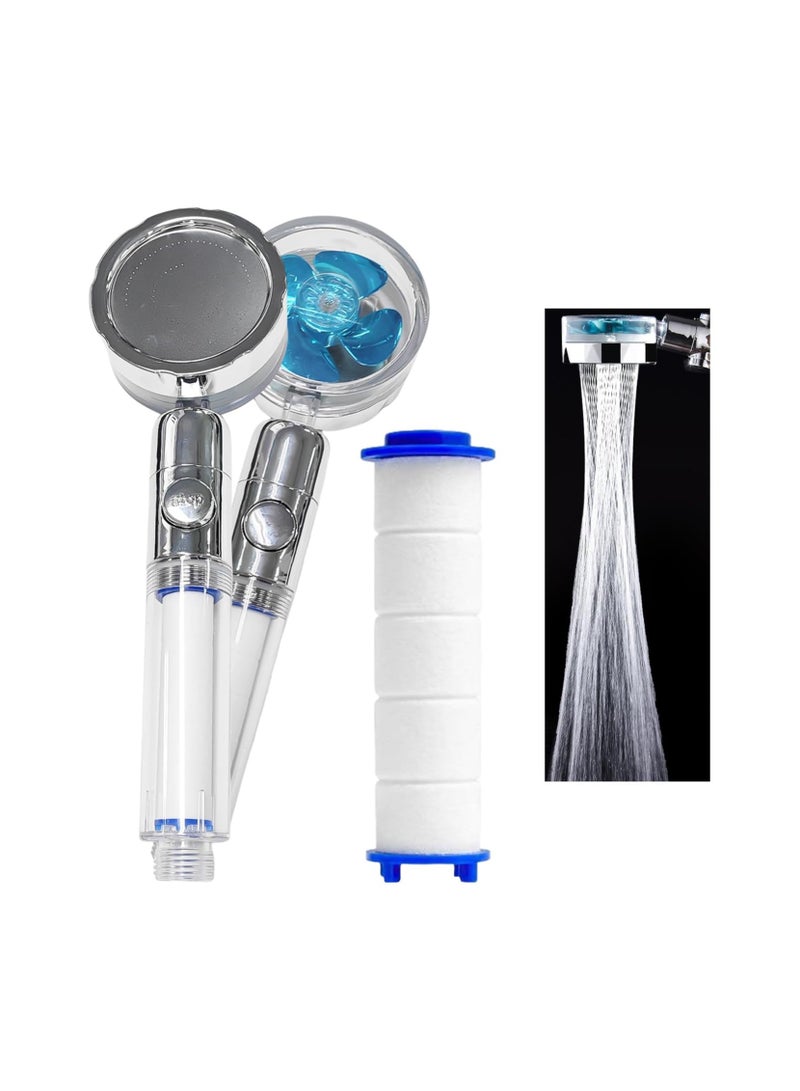 رأس دش بمروحة تربو تدور 360 درجة، ماء متعدد الألوان