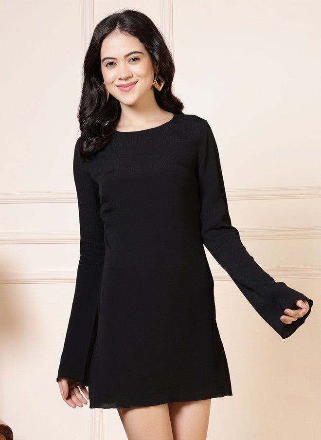 Rue Collection Black Flared Sleeve Sheath Mini Dress for Women - Image 1