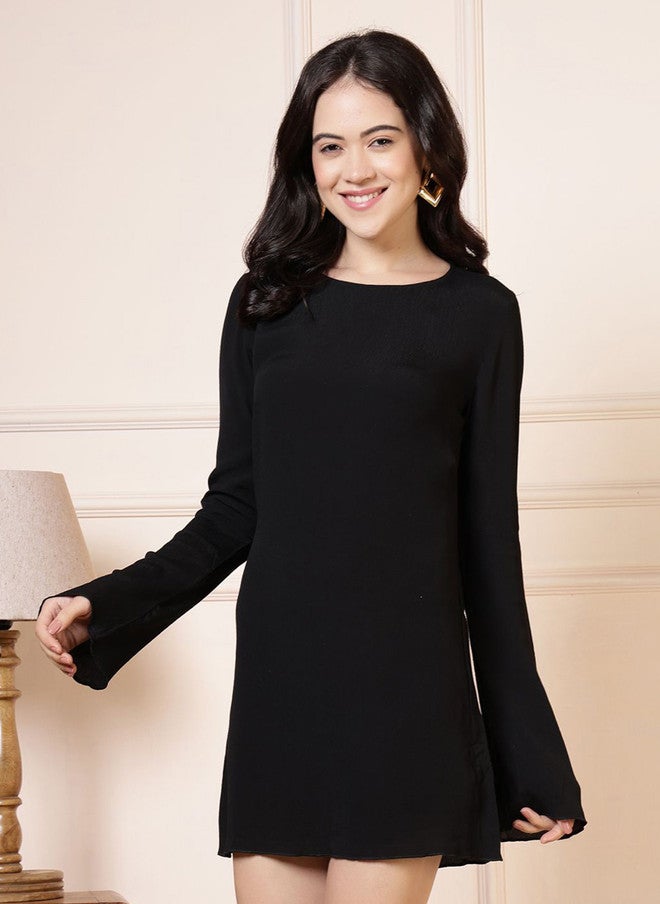 Rue Collection Black Flared Sleeve Sheath Mini Dress for Women - Image 4