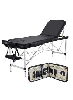 Arabest Massage Tables Portable Tattoo Table Adjustable Lash Bed Aluminium 3 Folding Spa Bed with Non-Woven Bag 24 inch, Professional Adjustable Folding Bed,Wide Black  - Image 1