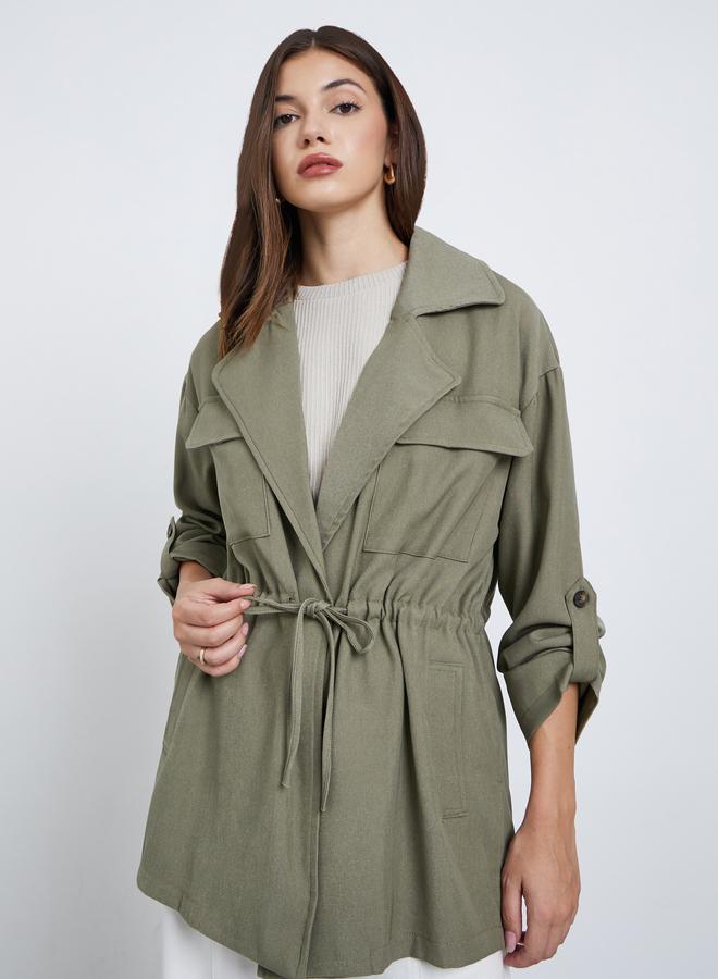 Styli Khaki Longline Utility Jacket - Image 3