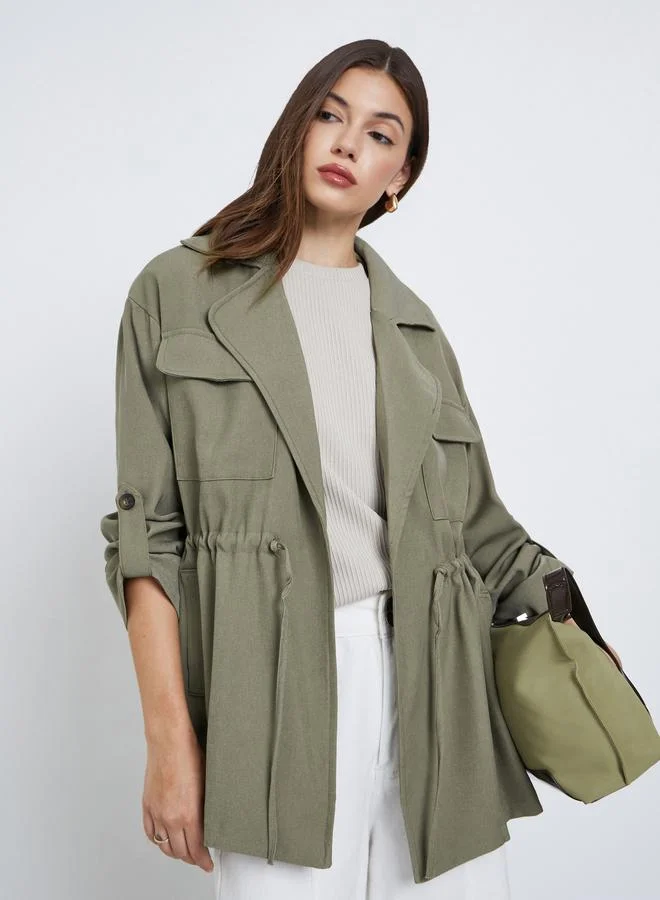 Styli Khaki Longline Utility Jacket