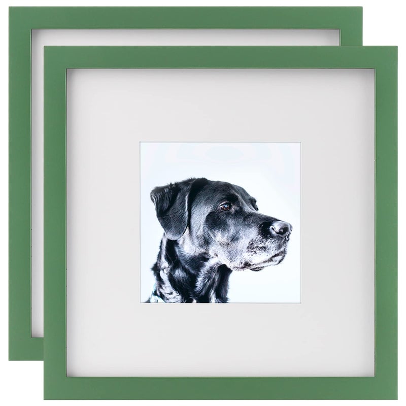 Picture Frames 8x8 2 Pack Nature Solid Wood Green for Wall Mounting and Tabletop Display