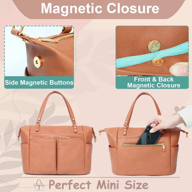MOMINSIDE Small Diaper Bag, Mini Diaper Tote, Leather Diaper Bag Purse, Crossbody Baby Bag with 13 Pockets, Diaper Clutch for Women Mom, 2 Insulated Pockets(Brown) - Image 5