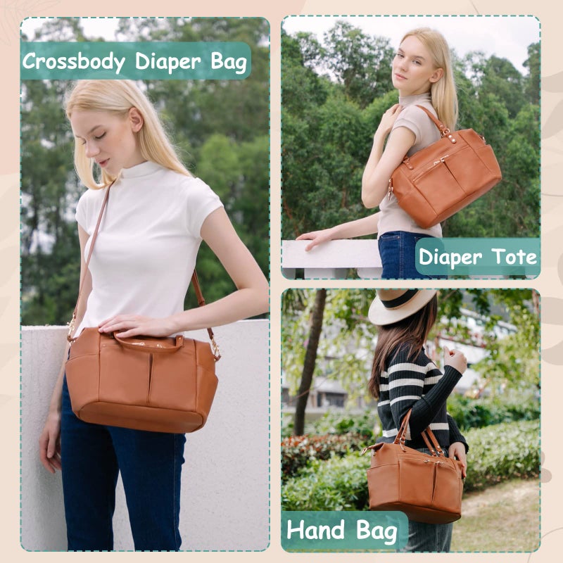 MOMINSIDE Small Diaper Bag, Mini Diaper Tote, Leather Diaper Bag Purse, Crossbody Baby Bag with 13 Pockets, Diaper Clutch for Women Mom, 2 Insulated Pockets(Brown) - Image 2