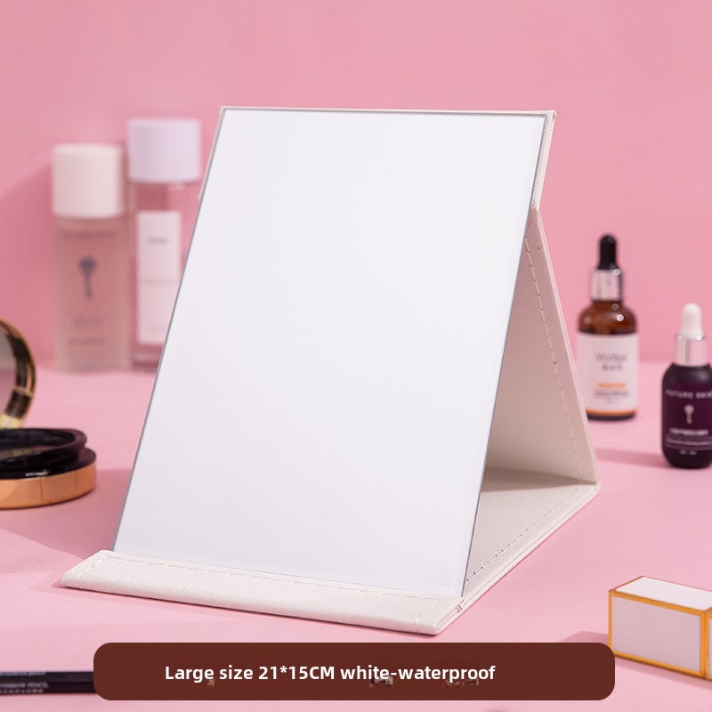 Portable makeup mirror folding desktop HD student dormitory Princess Mirror female large small size desktop dressing mirror(Large size 21 * 15cm-[white] waterproof) - Image 1