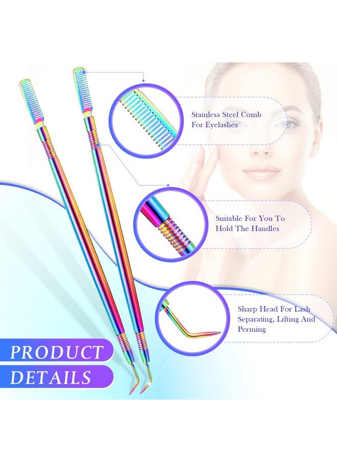 Chumia 2 Pieces Eyelash Lift Perm Tool Lash Separator Tint Tool Stainless Steel Metal Lash Lift Rods Tool For Eyelash Eyebrow Perming Tinting Curling Extensions Supplies (Multi Color Brush)  - Image 2