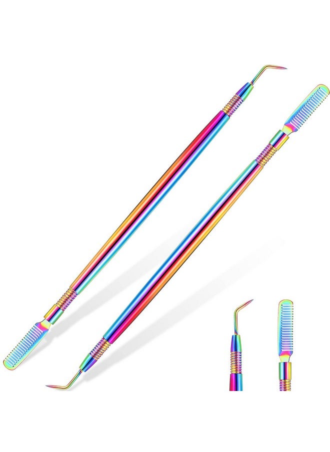 Chumia 2 Pieces Eyelash Lift Perm Tool Lash Separator Tint Tool Stainless Steel Metal Lash Lift Rods Tool For Eyelash Eyebrow Perming Tinting Curling Extensions Supplies (Multi Color Brush)  - Image 1
