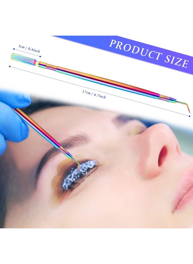 Chumia 2 Pieces Eyelash Lift Perm Tool Lash Separator Tint Tool Stainless Steel Metal Lash Lift Rods Tool For Eyelash Eyebrow Perming Tinting Curling Extensions Supplies (Multi Color Brush)  - Image 3