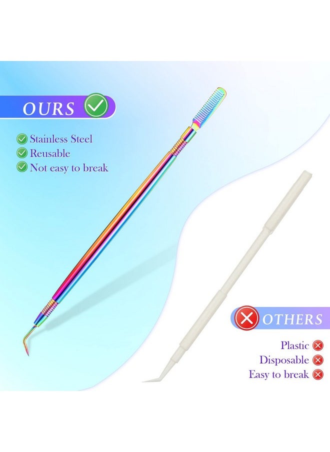 Chumia 2 Pieces Eyelash Lift Perm Tool Lash Separator Tint Tool Stainless Steel Metal Lash Lift Rods Tool For Eyelash Eyebrow Perming Tinting Curling Extensions Supplies (Multi Color Brush)  - Image 4