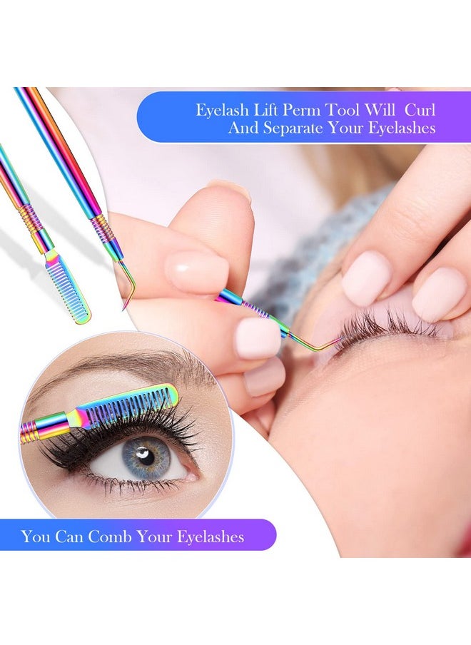 Chumia 2 Pieces Eyelash Lift Perm Tool Lash Separator Tint Tool Stainless Steel Metal Lash Lift Rods Tool For Eyelash Eyebrow Perming Tinting Curling Extensions Supplies (Multi Color Brush)  - Image 5