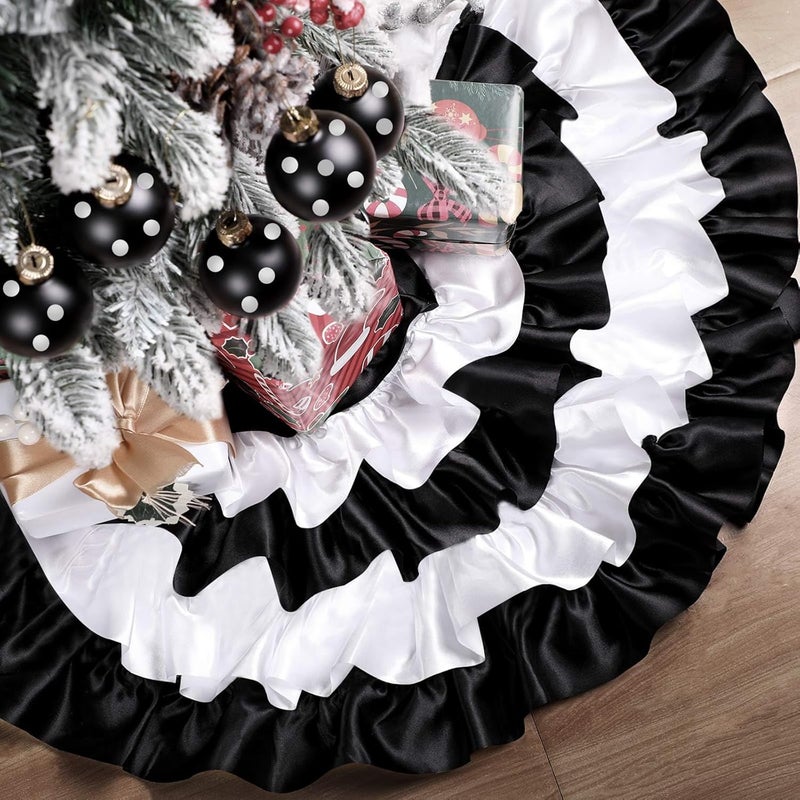 Civaner Civaner Black and White Christmas Tree Skirt 24 Inch Ruffle Tree Skirt Fluffy Xmas Tree Mat Farmhouse Christmas Ornaments for Holiday Party Mnini Xmas Tree Decoration - Image 5